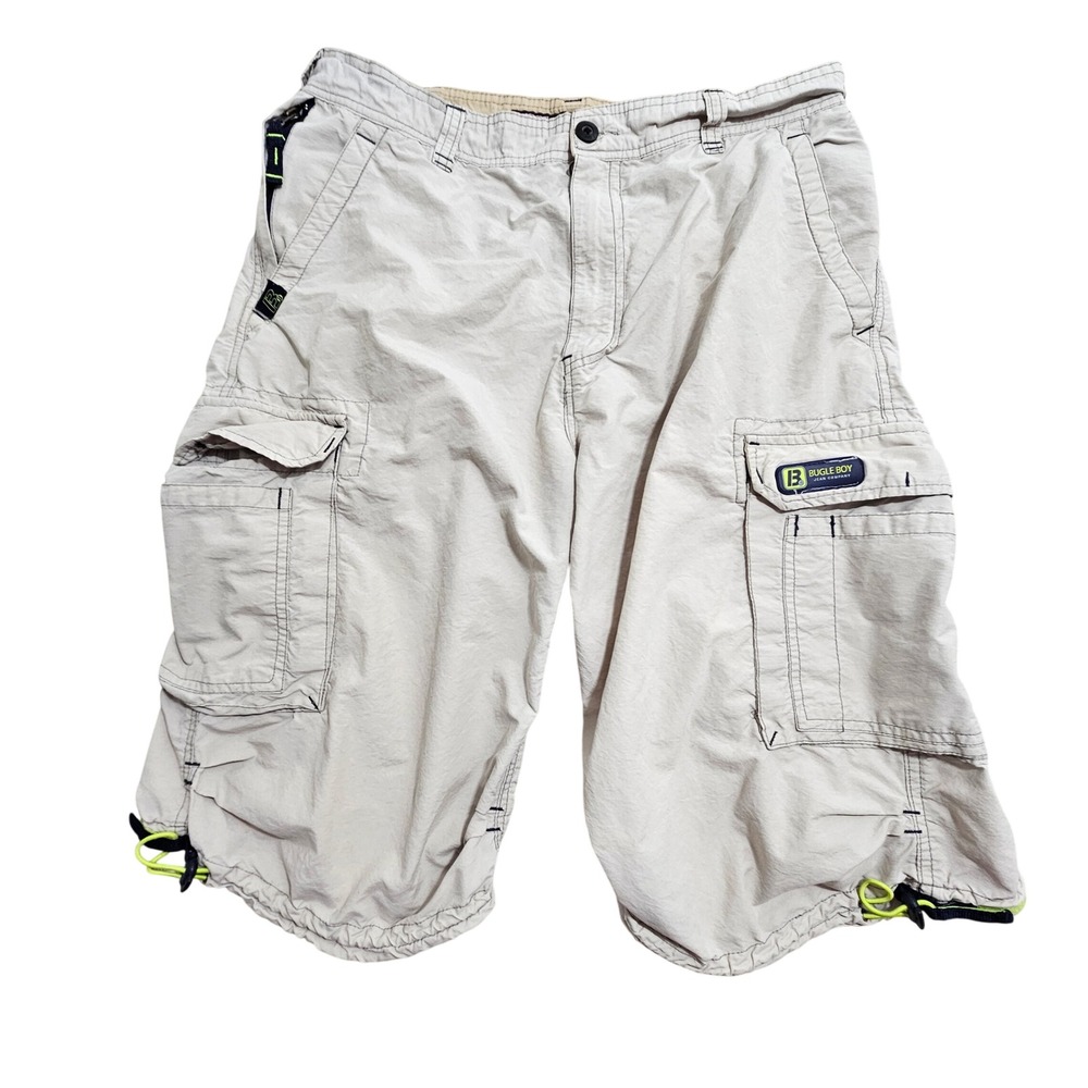 Bugle Boy Vintage Cargo Shorts Mens 36 Khaki Y2K Gorpcore Bungee Cuffs Utility
